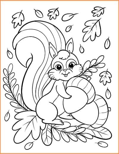 Fall Squirrel Coloring Page