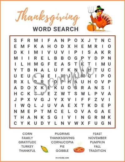 Free Printable Thanksgiving Word Search