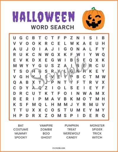 Halloween Word Search Sample