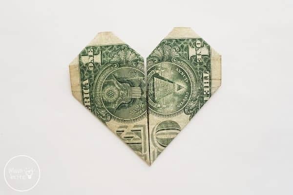 dollar bill origami heart flip finished paper over