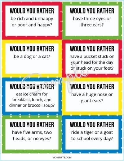 Best Would You Rather Questions for Teens & Tweens PDF