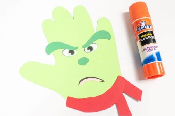 Grinch Handprint Craft Glue Eyebrows