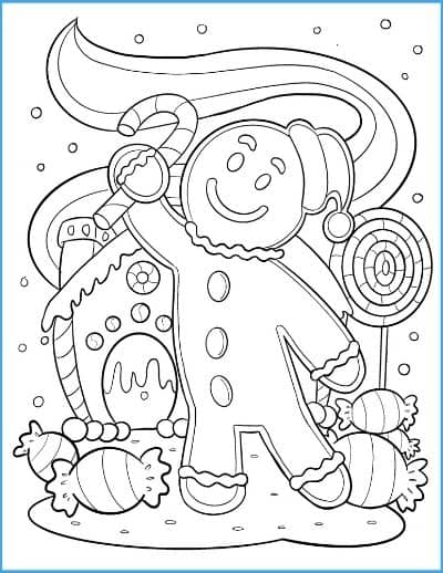Gingerbread Man and His Gingerbread House Coloring Page
