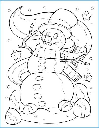 Snowman with Snowflakes Coloring Page