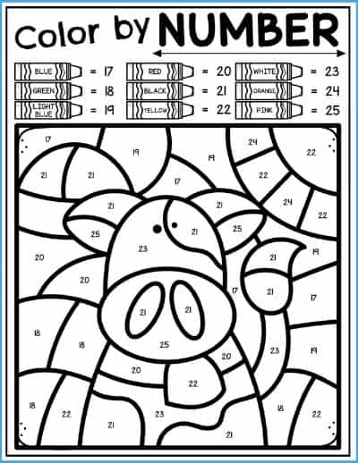 Free Farm Color By Number Printable Cow Color by Number Printable Mockup