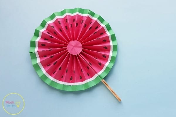 Easy Watermelon Paper Fan Craft For Kids Watermelon Paper Fan Craft Completed