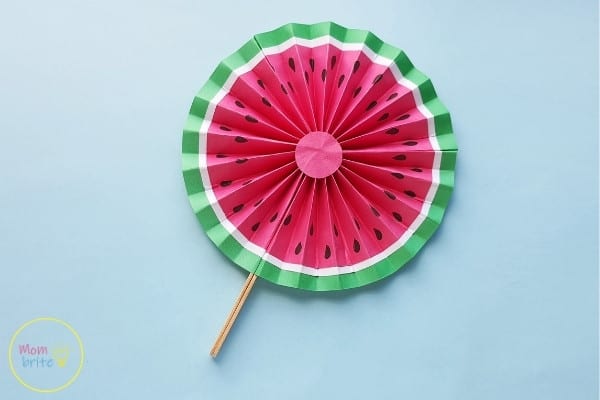 Easy Watermelon Paper Fan Craft For Kids Finished Watermelon Paper Fan Craft