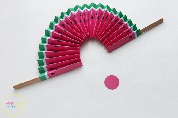 Easy Watermelon Paper Fan Craft For Kids Watermelon Paper Fan Craft Bring The 2 Popsicle Sticks Closer To Each Other