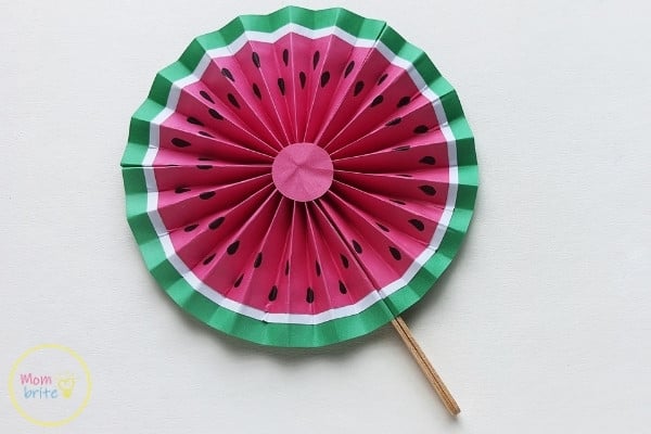 Easy Watermelon Paper Fan Craft For Kids Watermelon Paper Fan Craft Bring Popsicle Sticks Together And Secure Them