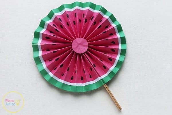 Watermelon Paper Fan Craft Bring Popsicle Sticks Together And Secure Them