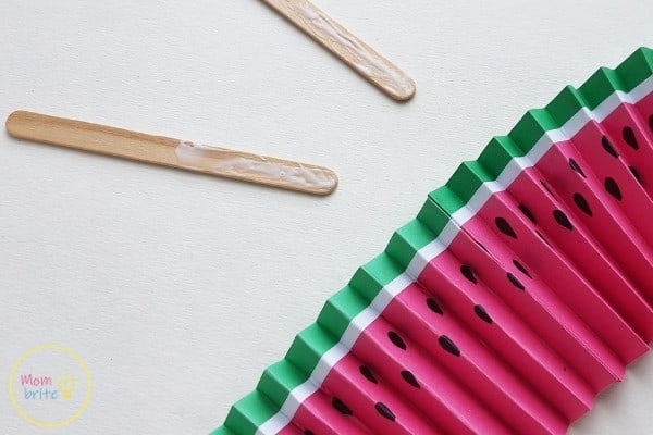 Easy Watermelon Paper Fan Craft For Kids Watermelon Paper Fan Craft Apply Glue On 2 Popsicle Sticks