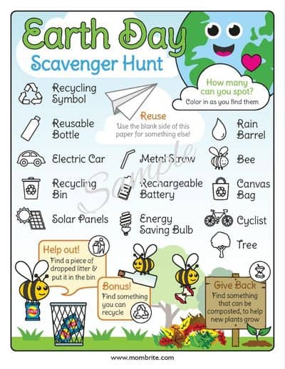 Printable Earth Day Scavenger Hunt