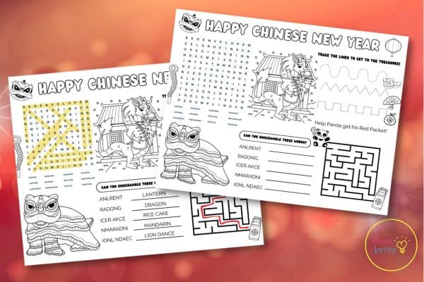 Free printable Chinese New Year activity placemat for kids 1