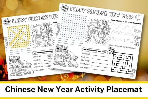 Free printable Lunar New Year activity placemat for kids