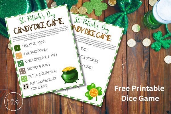 Free Printable St. Patrick's Day Candy Dice Game Mockup