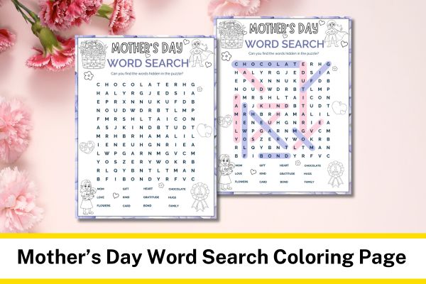 Mother's Day Word Search Coloring Page Printable