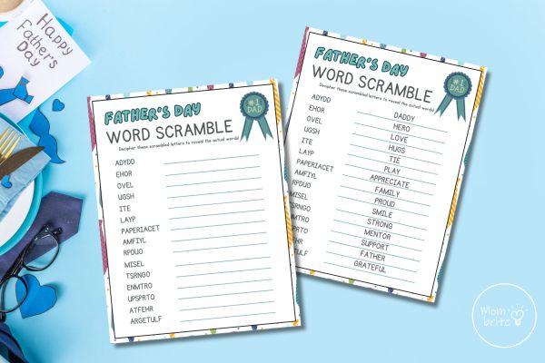 Father's Day word scramble printable for kids