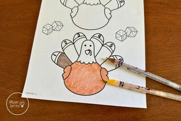 Color the Turkey Feathers Dice Game Template