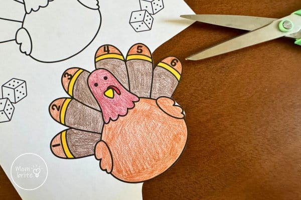 Cut Out the Turkey Feathers Dice Game Template