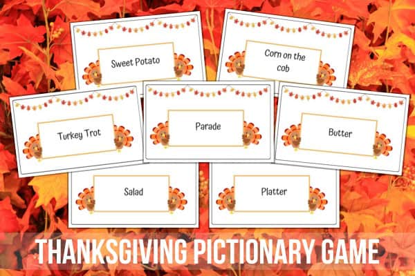 Free Thanksgiving Pictionary Game Cards Printable
