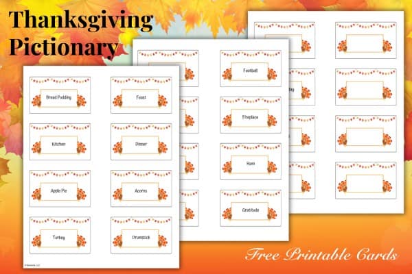 Thanksgiving Pictionary Game Cards PDF Mockup