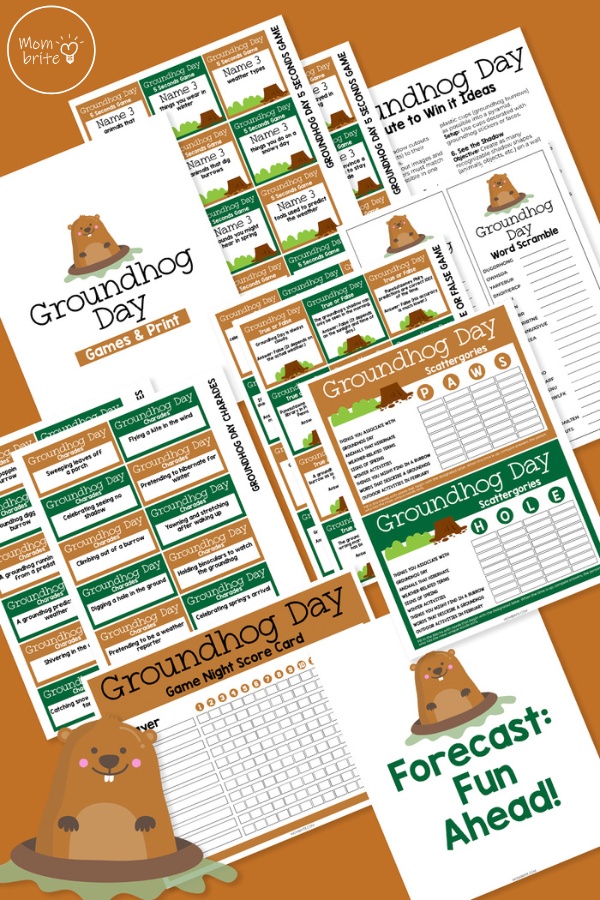 Groundhog Day Games and Print Pin