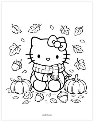 Fall Hello Kitty Coloring Page