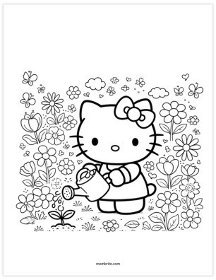 Hello Kitty Gardening Coloring Page