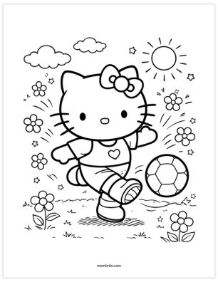 Hello Kitty Playing Soccer Coloring Page