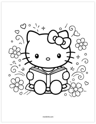 Hello Kitty Reading a Book Coloring Page