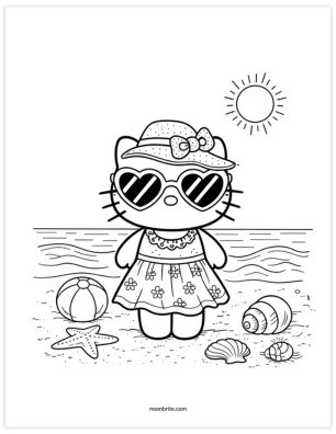 Hello Kitty at the Beach Coloring Page