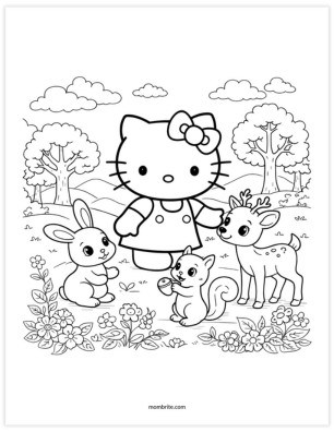 Hello Kitty with Animal Friends Coloring Page