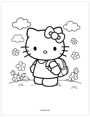 Hello Kitty with a Backpack Coloring Page