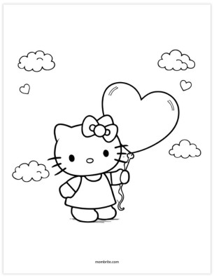 Hello Kitty with a Heart Balloon Coloring Page