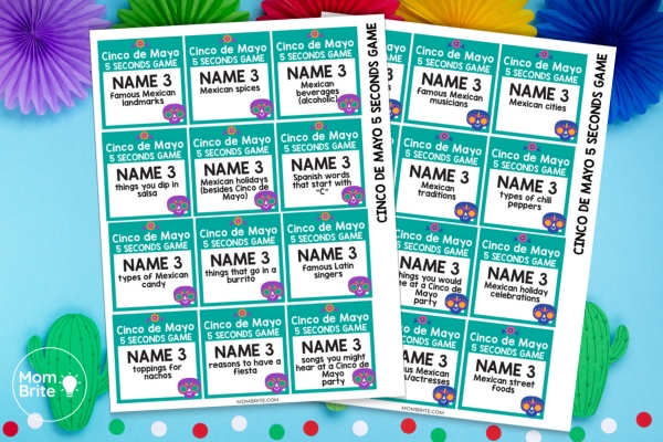 Fun Cinco de Mayo Party Games for Kids (Free Printable) Cinco De Mayo Party 5 Second Game Mockup