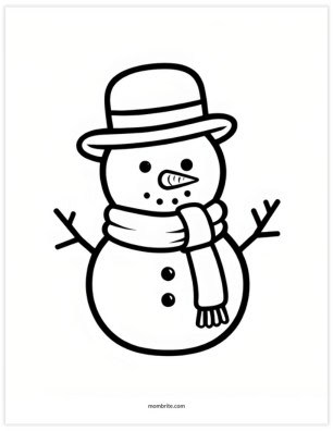 11 Snowman Templates for Kids (Fun Free Winter Printable) Cute Snowman with Arms, Face & Buttons with Thick Outline