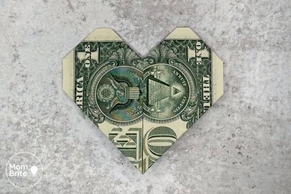 How to Make a Dollar Bill Origami Heart (Easy Money Folding Tutorial) Dollar Bill Heart - Flip the origami heart over