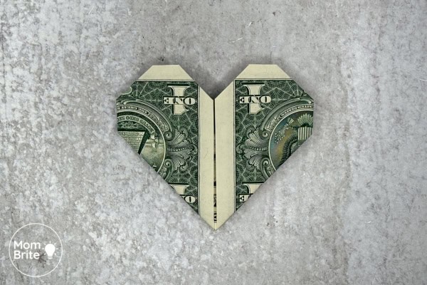 How to Make a Dollar Bill Origami Heart (Easy Money Folding Tutorial) Finished Dollar Bill Origami Heart