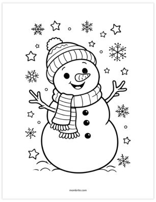 11 Snowman Templates for Kids (Fun Free Winter Printable) Happy Snowman with Snowflakes & Stars Coloring Page