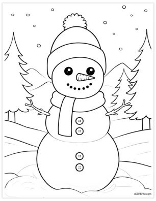 11 Snowman Templates for Kids (Fun Free Winter Printable) Snowman in a Winter Landscape Coloring Page