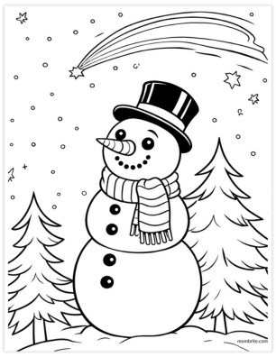 11 Snowman Templates for Kids (Fun Free Winter Printable) Snowman with Top Hat Under Shooting Star Coloring Page