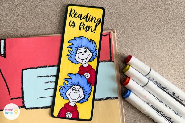 Finished and Colored Thing 1 and Thing 2 bookmark