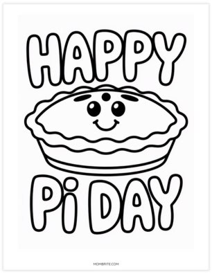 Simple Happy Pi Day coloring page with a smiling pie face for preschoolers