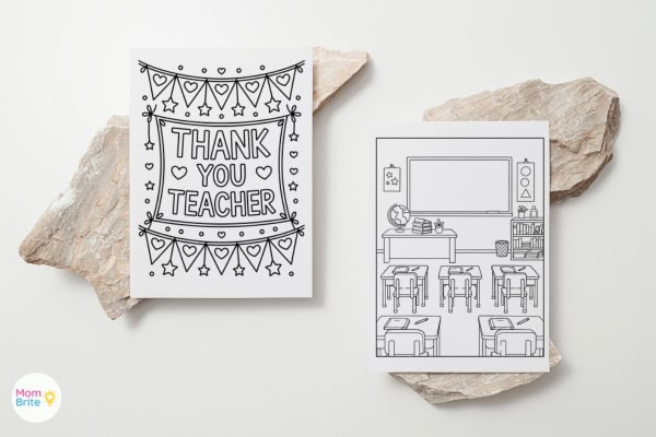 2 detailed printable teacher appreciation cards for older kids ages 7 to 12 ready to color