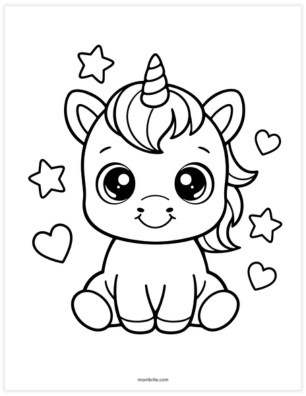 cute baby unicorn coloring page for preschoolers