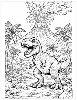 dinosaur volcano scene coloring page