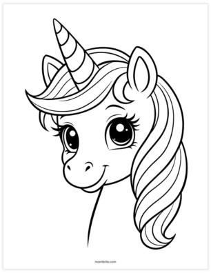 easy unicorn head coloring page for kids