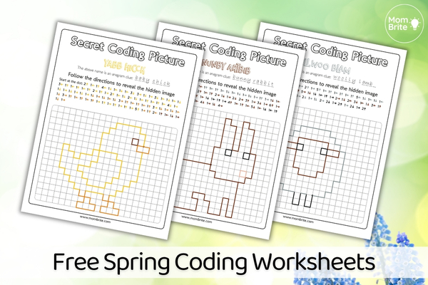 Mockup of Spring Coding Worksheets for Kids
