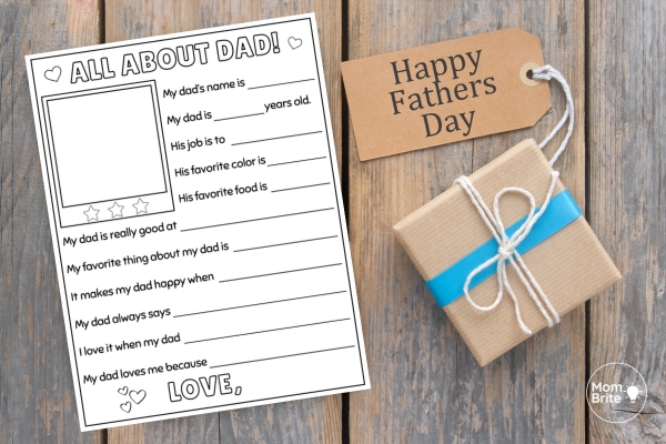 All About My Dad free printable questionnaire for Fathers Day