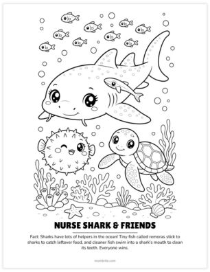 nurse shark and friends coloring page